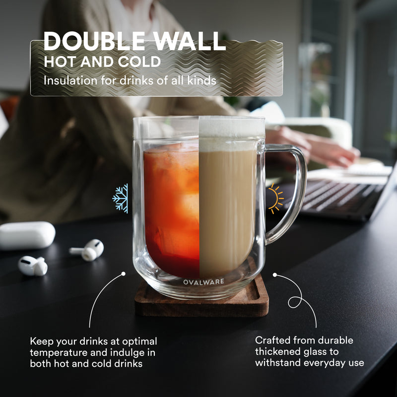 Double Wall Mug by OVALWARE - 500ml/ 17oz (Set of 2)